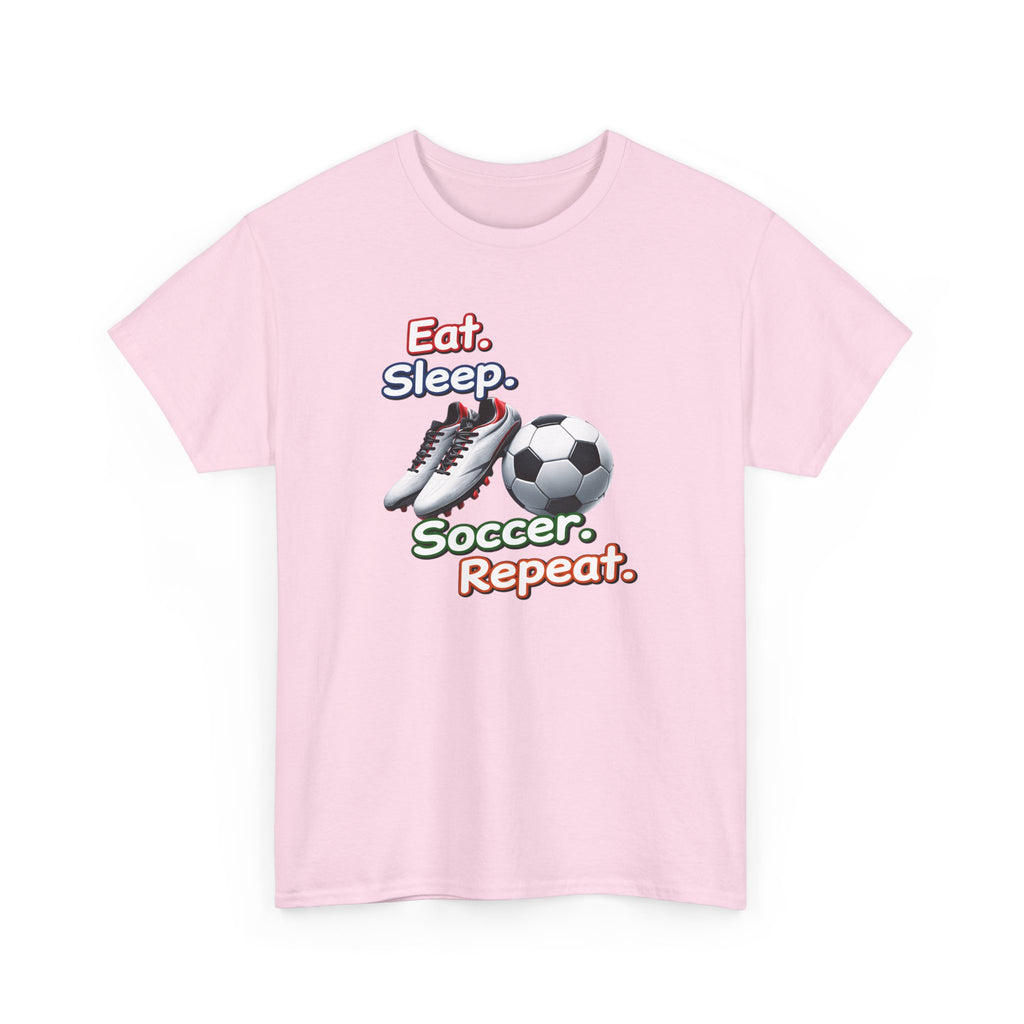 Soccer T-Shirt — "Eat. Sleep. Soccer. Repeat." Graphic Tee for Players & Fans