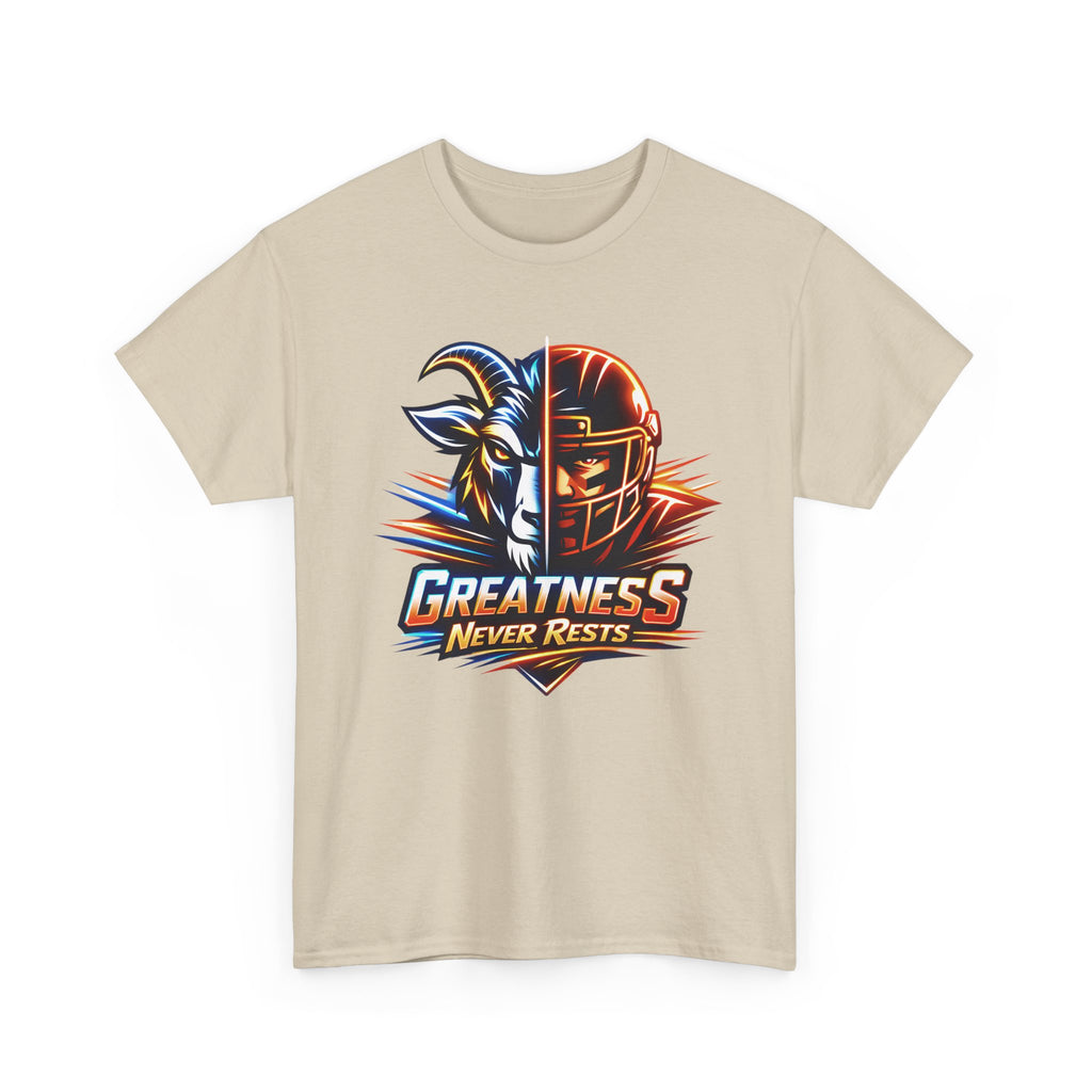Greatness Never Rests Football T-Shirt — Goat & Helmet Sports Tee