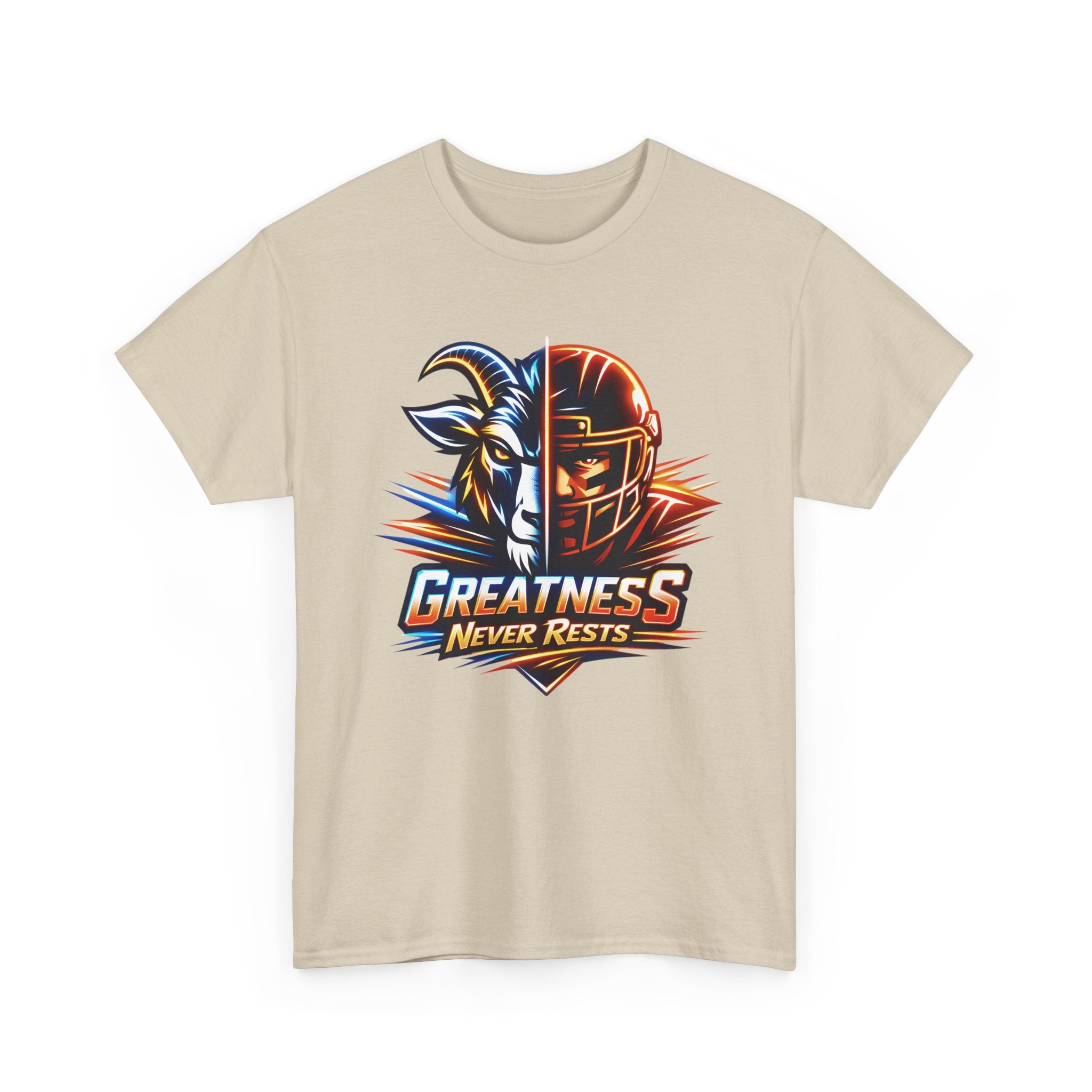 Greatness Never Rests Football T-Shirt — Goat & Helmet Sports Tee