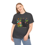 Black Cat Floral Tee - Cute Cat, Flowers & Butterflies Graphic T-Shirt