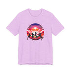Retro Sunset Dancing Dogs T-Shirt — Vintage Rainbow Skyline Graphic Tee