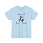 Soccer T-Shirt — "Sleep. Eat. Soccer. Repeat." Youth & Adult Crew Tee