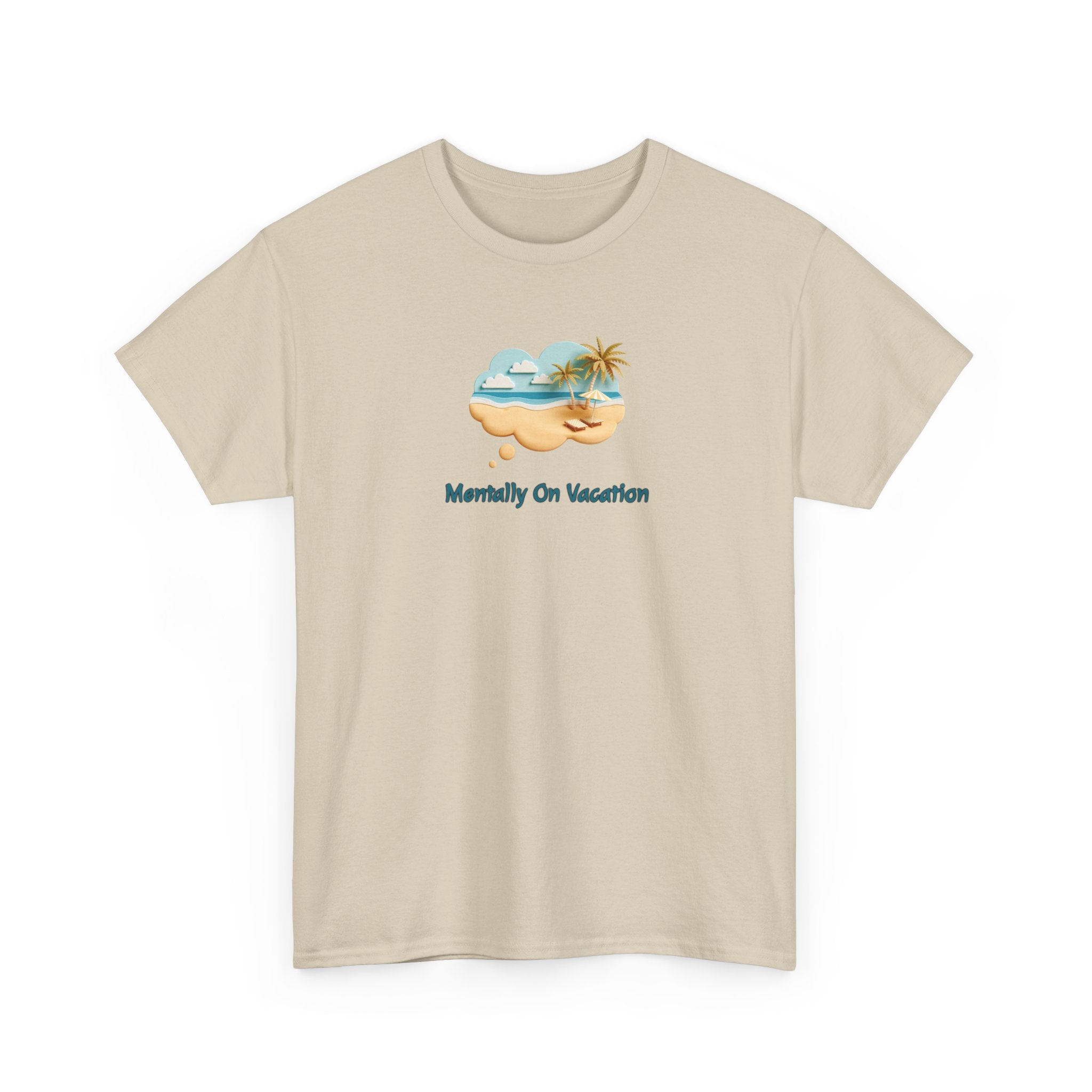 graphic of a beach scene in a thought bubble and the text 'mentally on vacation'