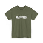 Green t-shirt with 'TRAILBOUND' text on a white background