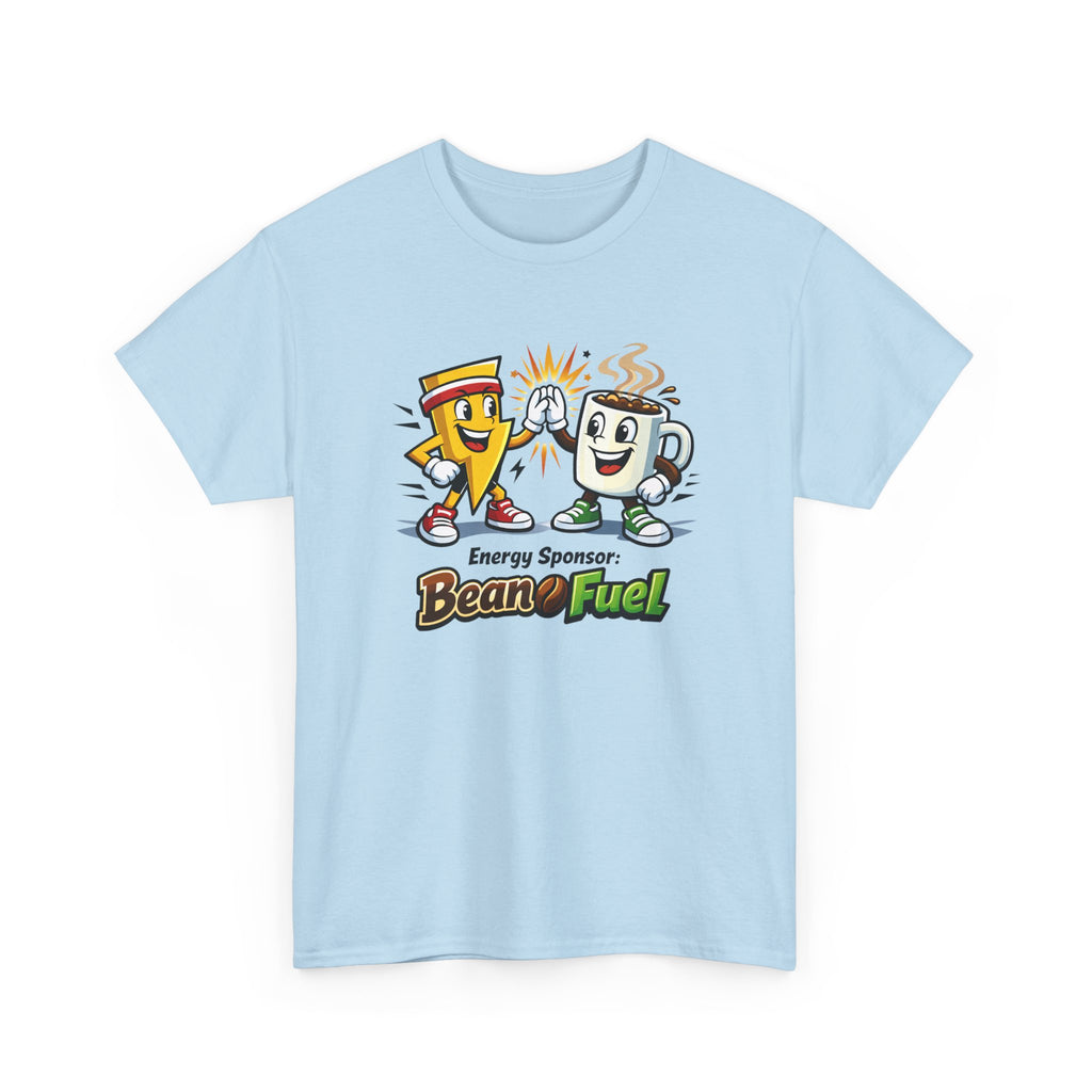 Athletic Energy T-Shirt — 'Energy Sponsor Bean Fuel' Coffee & LIghtning Cartoon Graphic Tee
