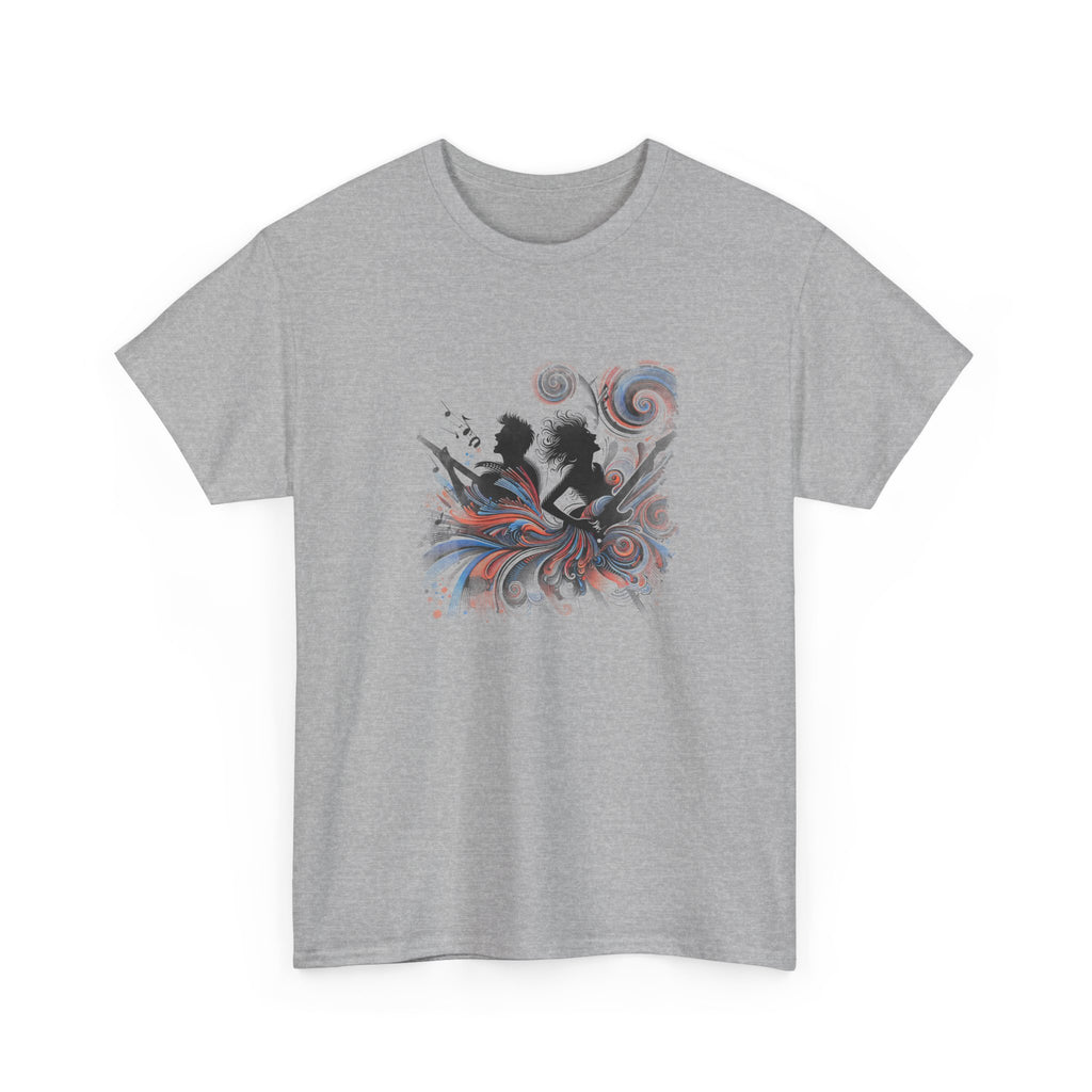 Silhouette Musicians Tee - Artistic Swirl Music Graphic Shirt