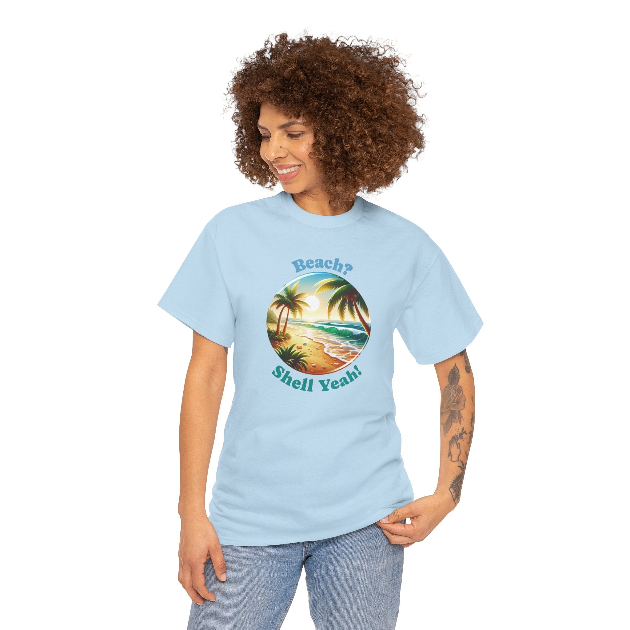 Beach? Shell Yeah! Tropical Sunset Summer Beach T-Shirt