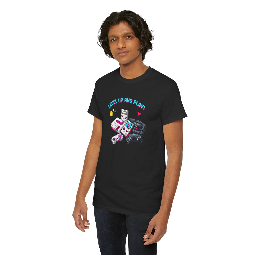 Level Up Retro Gaming T‑Shirt — Vintage Game Console Graphic Tee