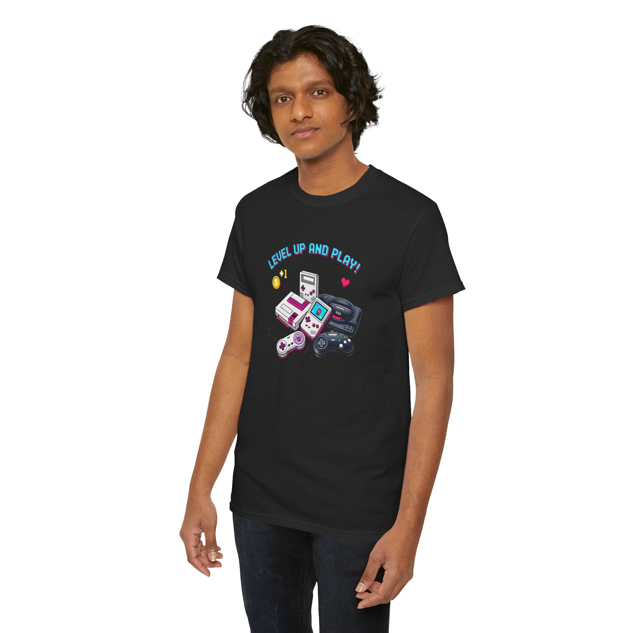 Level Up Retro Gaming T‑Shirt — Vintage Game Console Graphic Tee