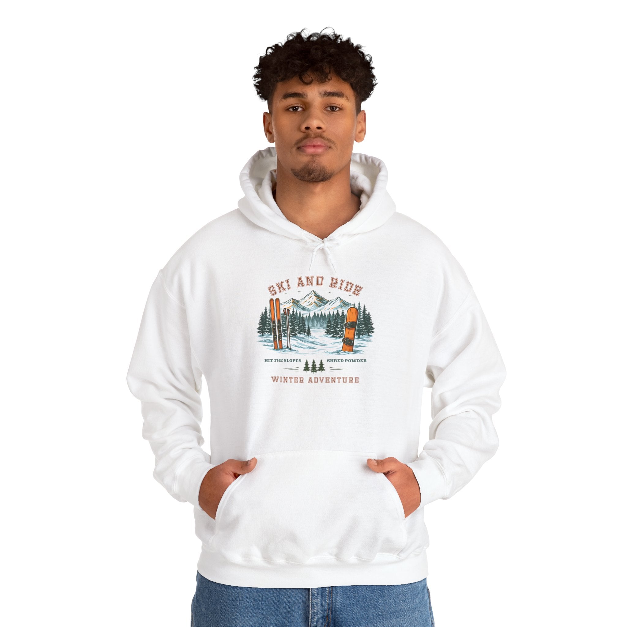 Ski and Ride Hoodie — Vintage Mountain Winter Adventure Pullover