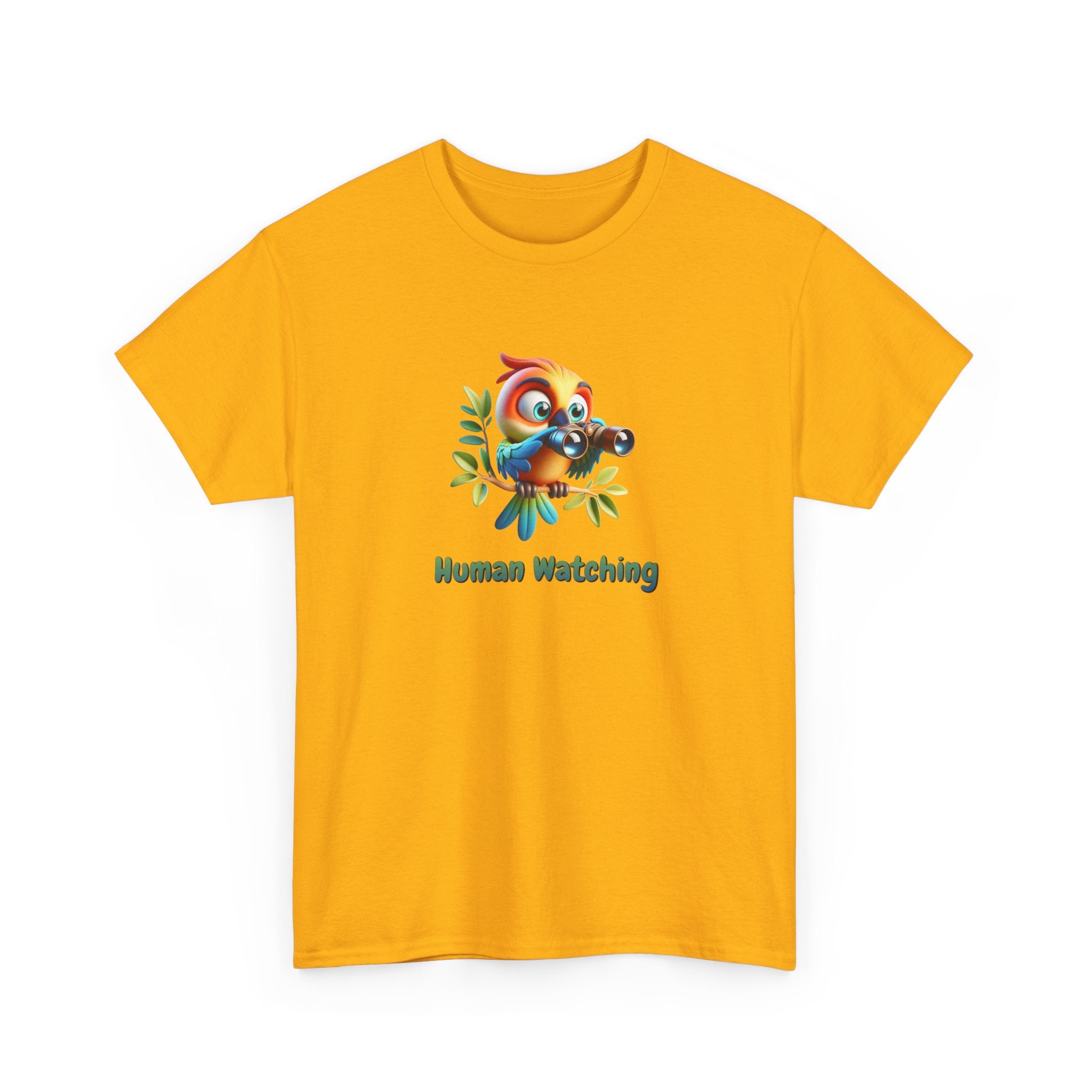 T‑Shirt — Cute Bird with Binoculars "Human Watching" Graphic Tee