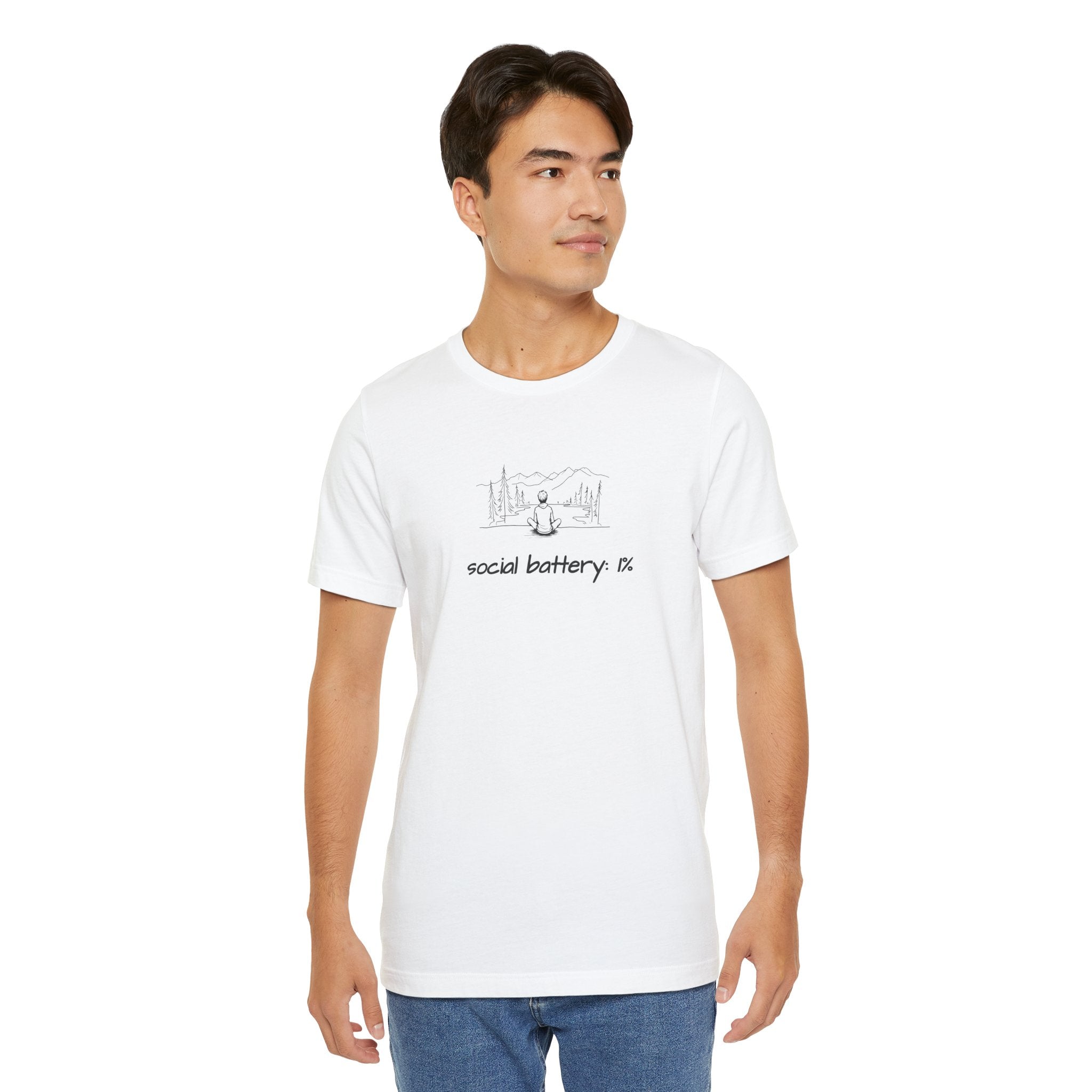 Social Battery Low T-Shirt — Minimal Nature Camping Graphic Introvert Tee