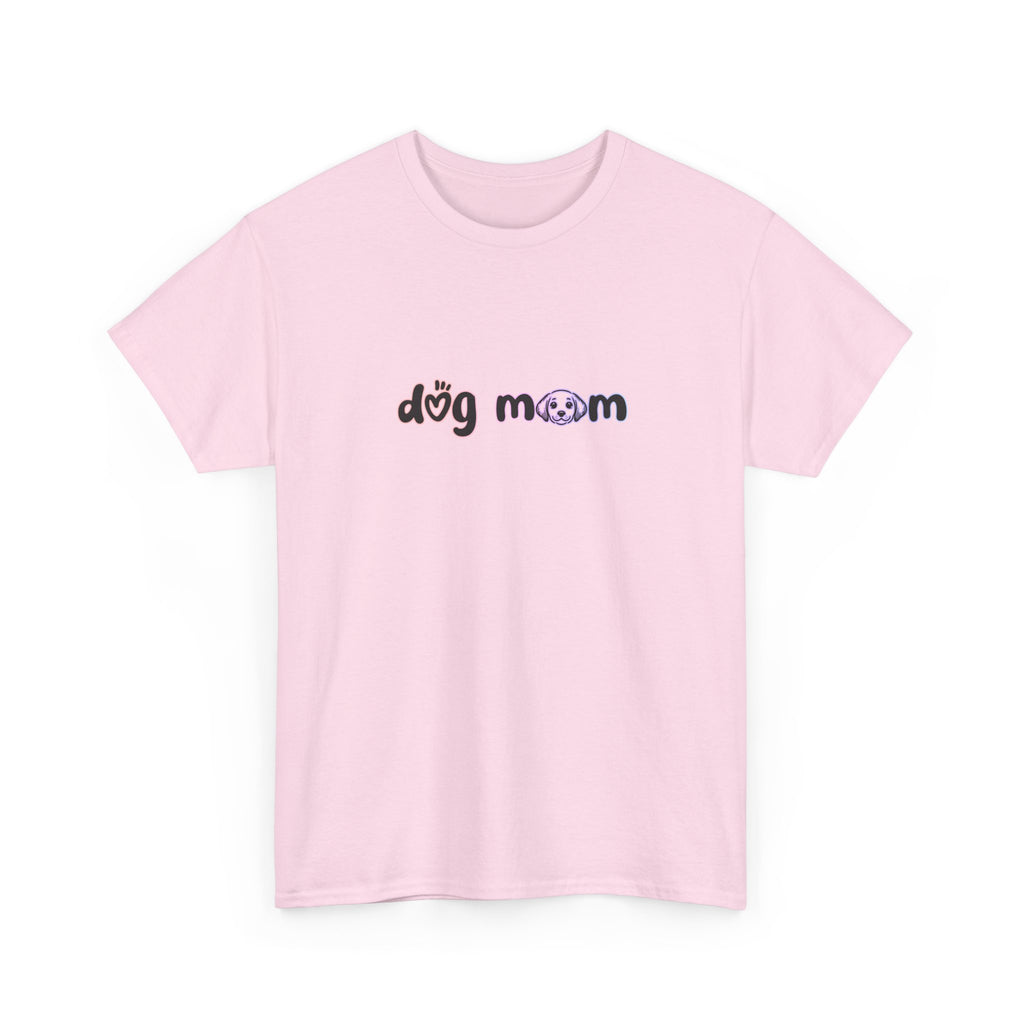 'dog mom' text in black with subtle rainbow outline