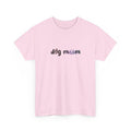'dog mom' text in black with subtle rainbow outline
