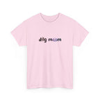 'dog mom' text in black with subtle rainbow outline