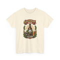 Beige soccer t-shirt with 'Goalden Ale' graphic design on a white background