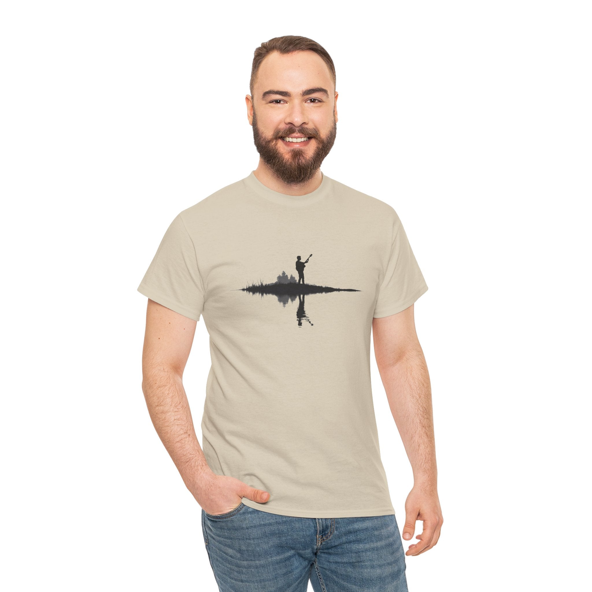 Guitarist Silhouette T-Shirt — Water Reflection Musician Tee