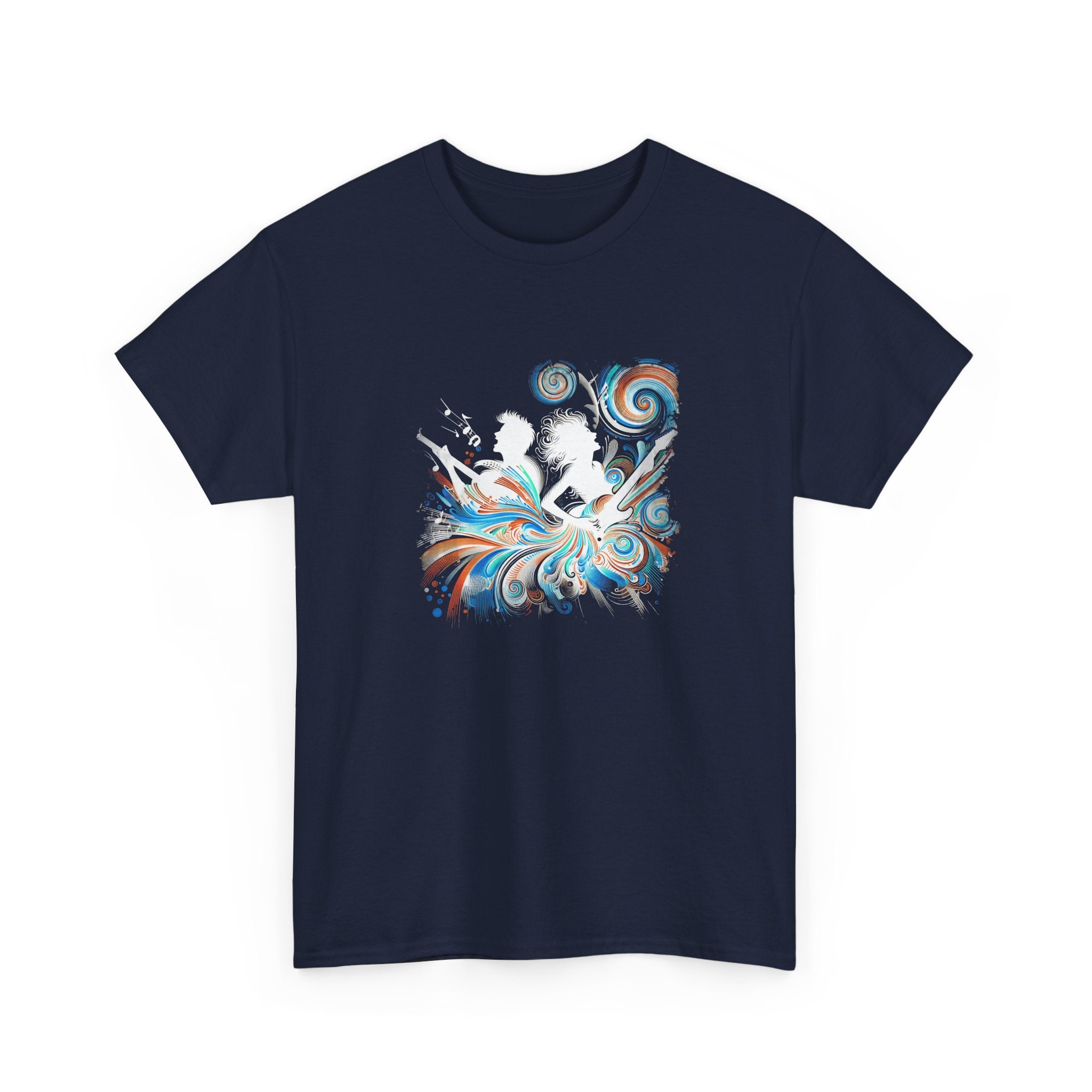 Silhouette Musicians Tee - Artistic Swirl Music Graphic Shirt