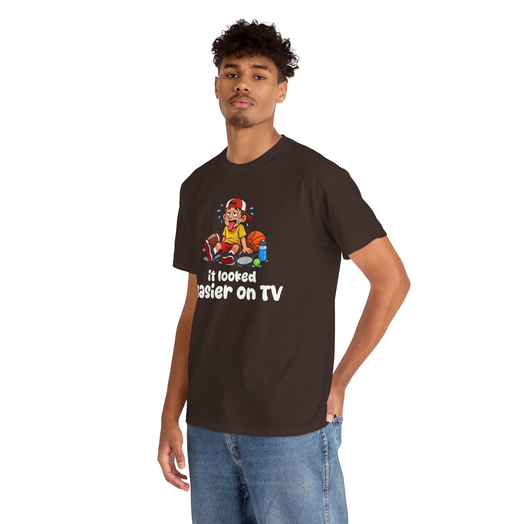 'It Looked Easier on TV' Funny Athletic Sports Fan Graphic T Shirt