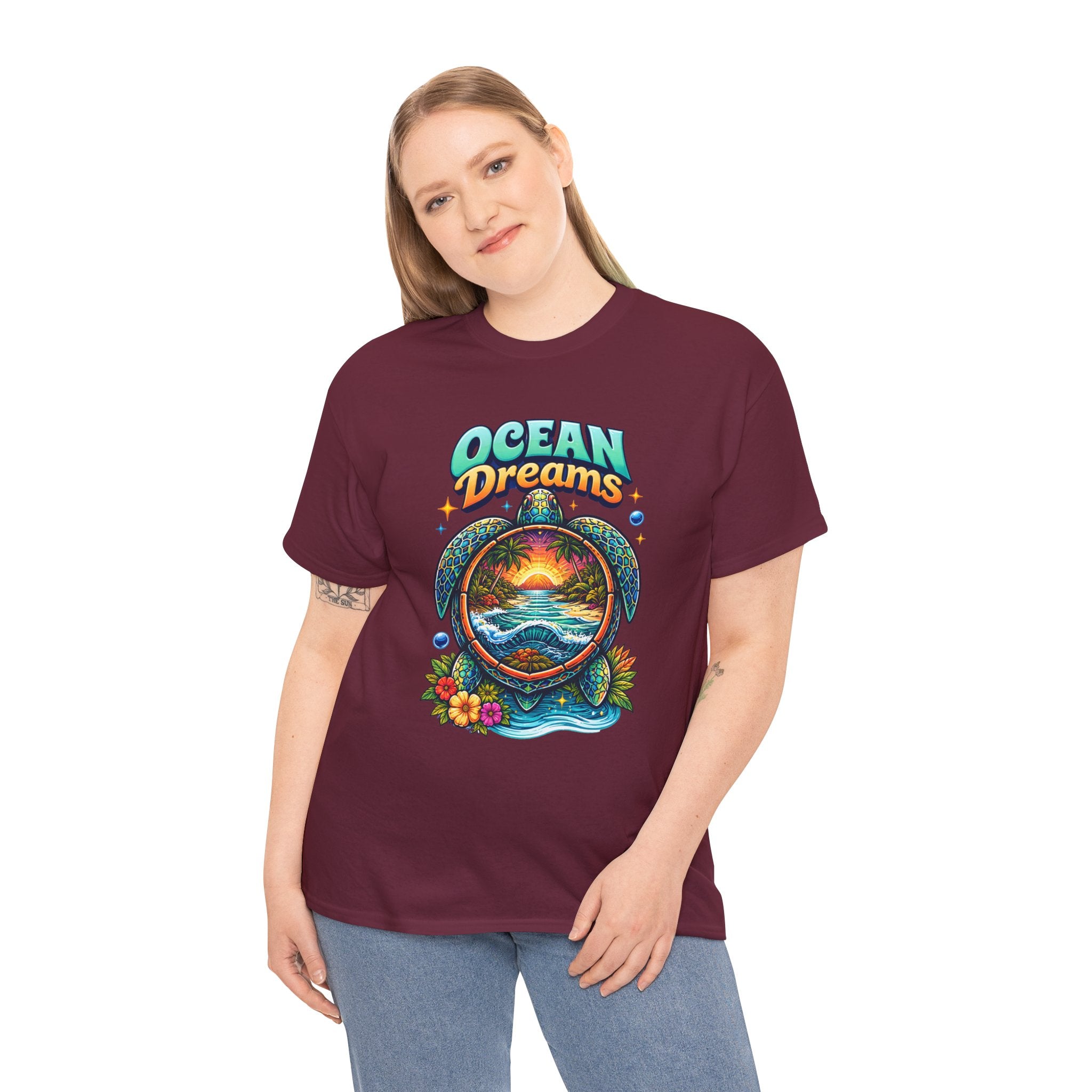 Ocean Dreams T‑Shirt — Tropical Sunset Sea Turtle Graphic Tee