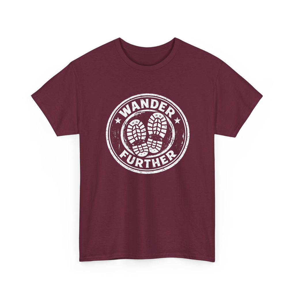 T-Shirt — 'Wander Further' Hiking Boots Graphic Tee — Outdoor Adventure Shirt