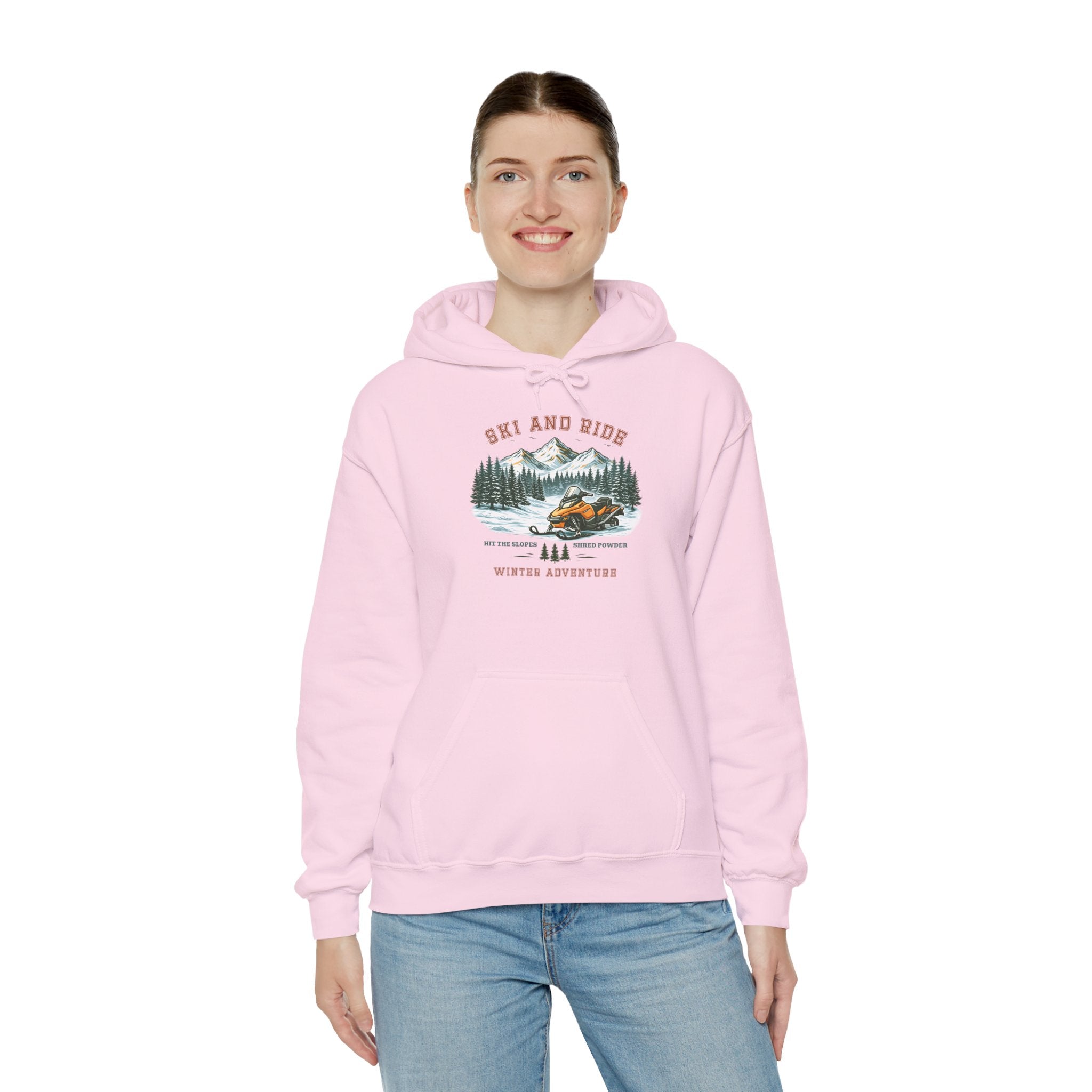 Snowmobile Ski and Ride Hoodie — Vintage Mountain Winter Adventure Pullover