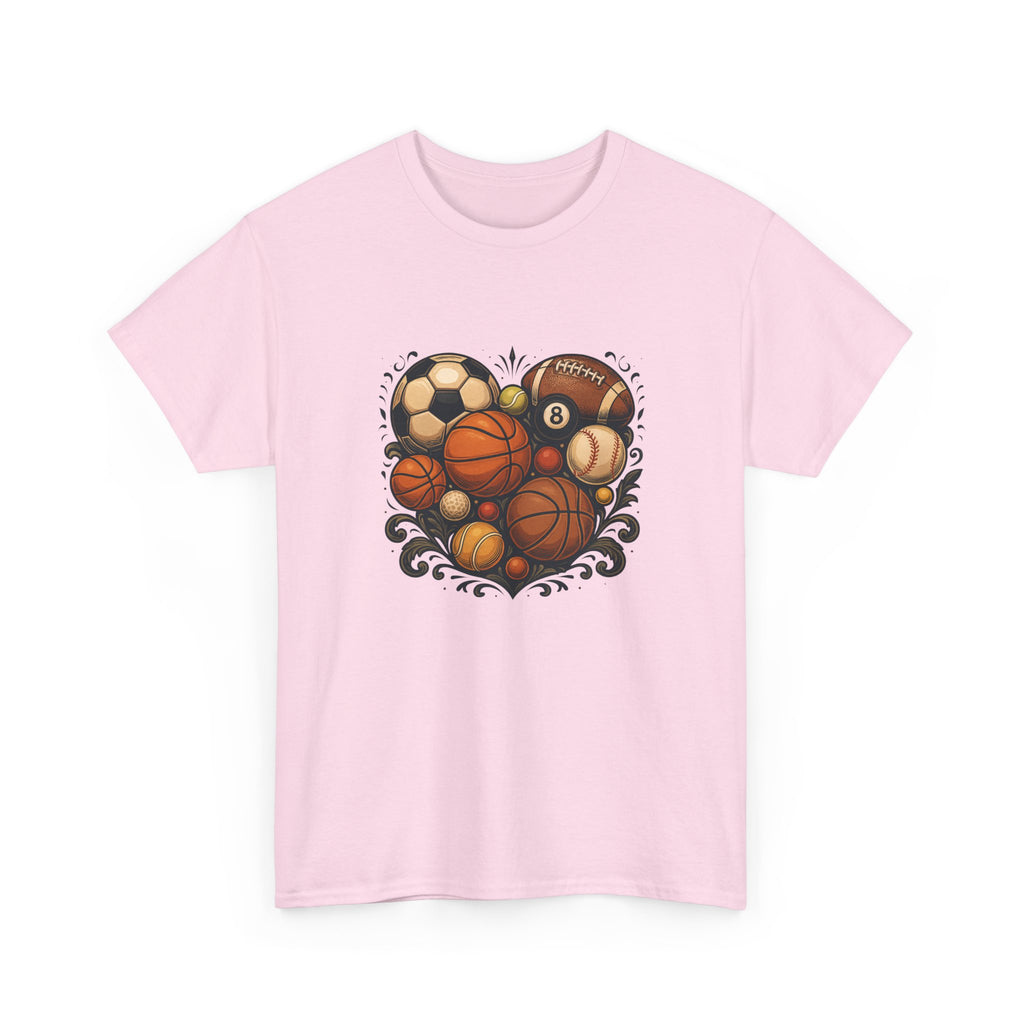 Sports Heart Graphic Tee — Basketball, Soccer & Baseball Love Shirt