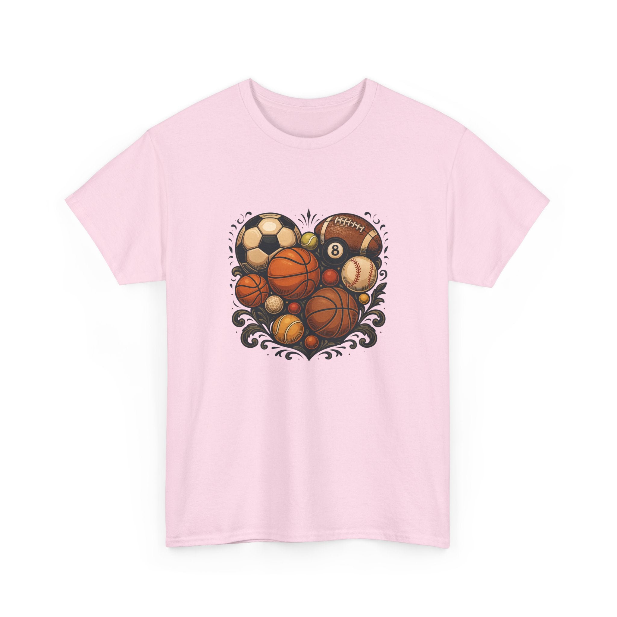Sports Heart Graphic Tee — Basketball, Soccer & Baseball Love Shirt