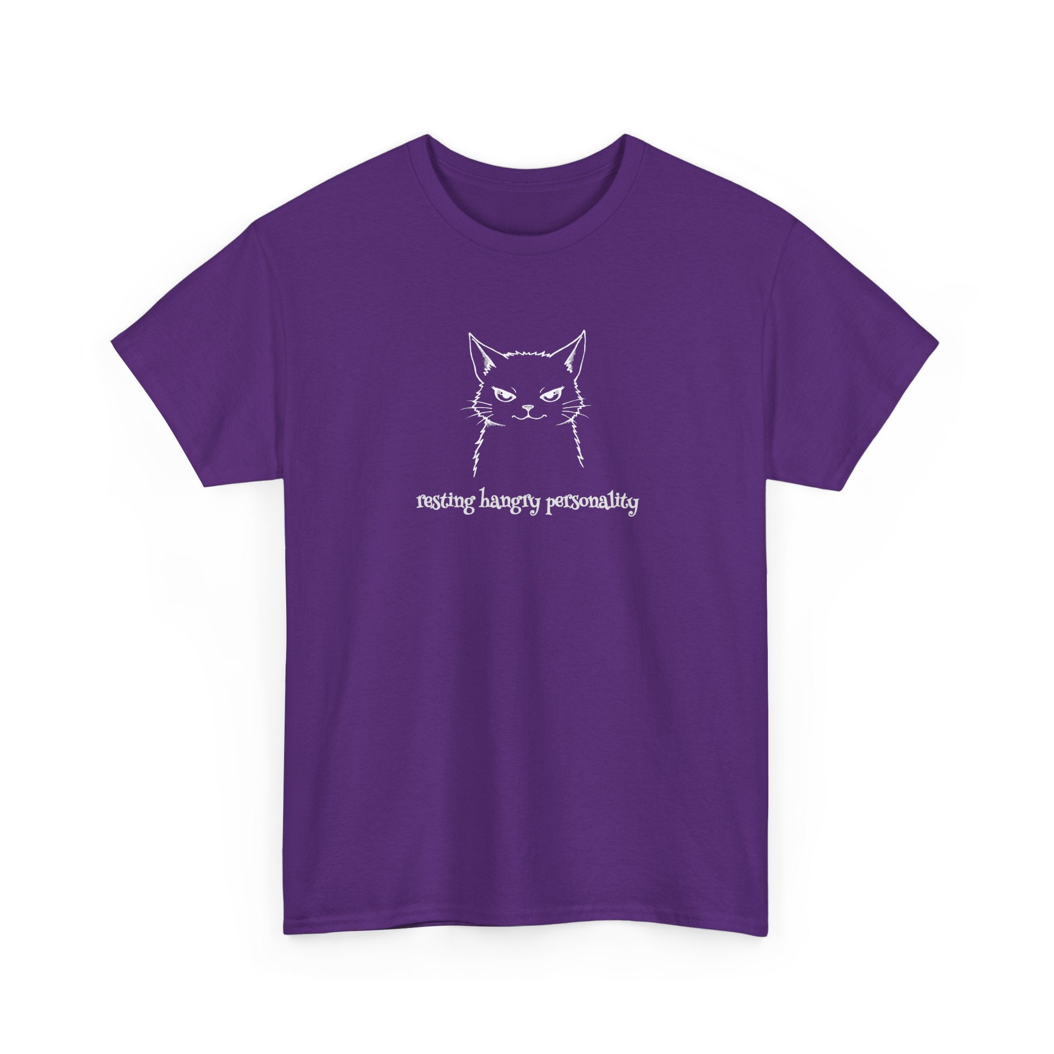 Funny Cat Face T-Shirt — 'Resting Hangry Personality' Minimalist Graphic Tee