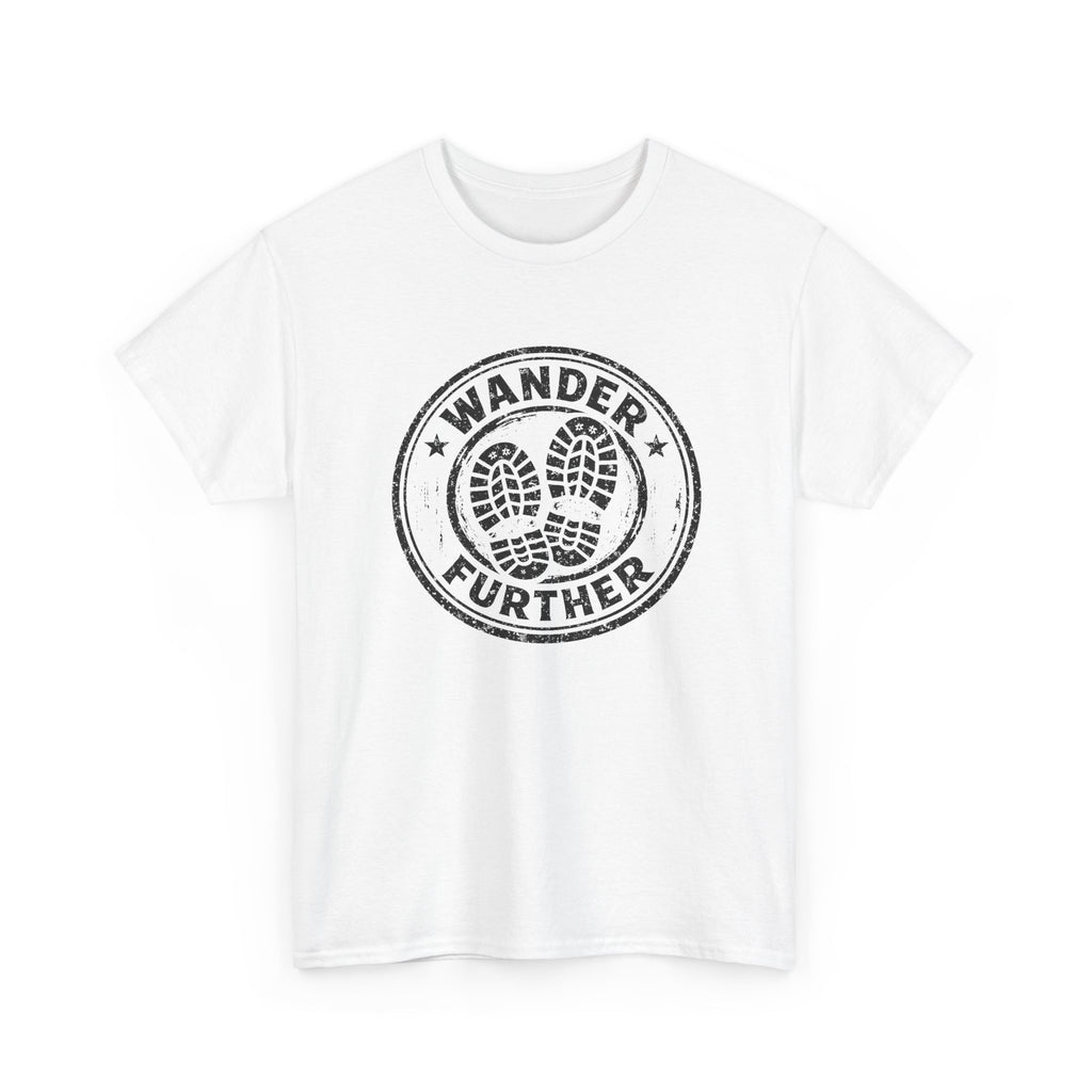 T-Shirt — 'Wander Further' Hiking Boots Graphic Tee — Outdoor Adventure Shirt