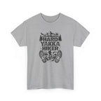 Gray t-shirt with 'Hard Yakka Hiker' graphic design on a white background