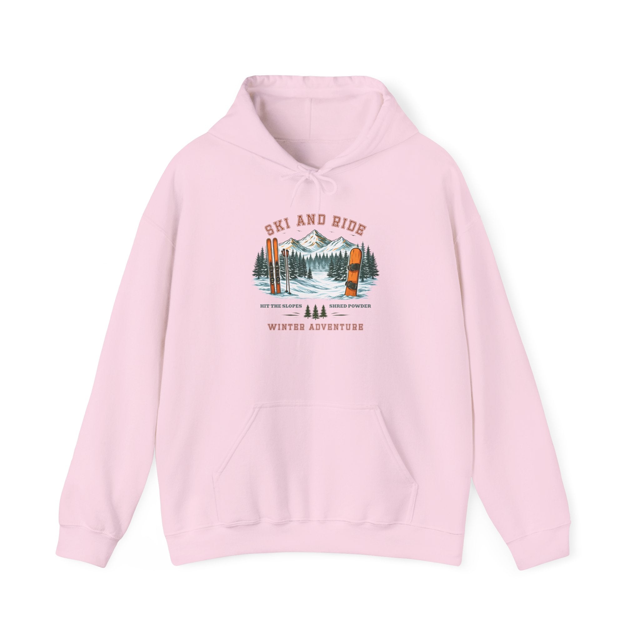 Ski and Ride Hoodie — Vintage Mountain Winter Adventure Pullover