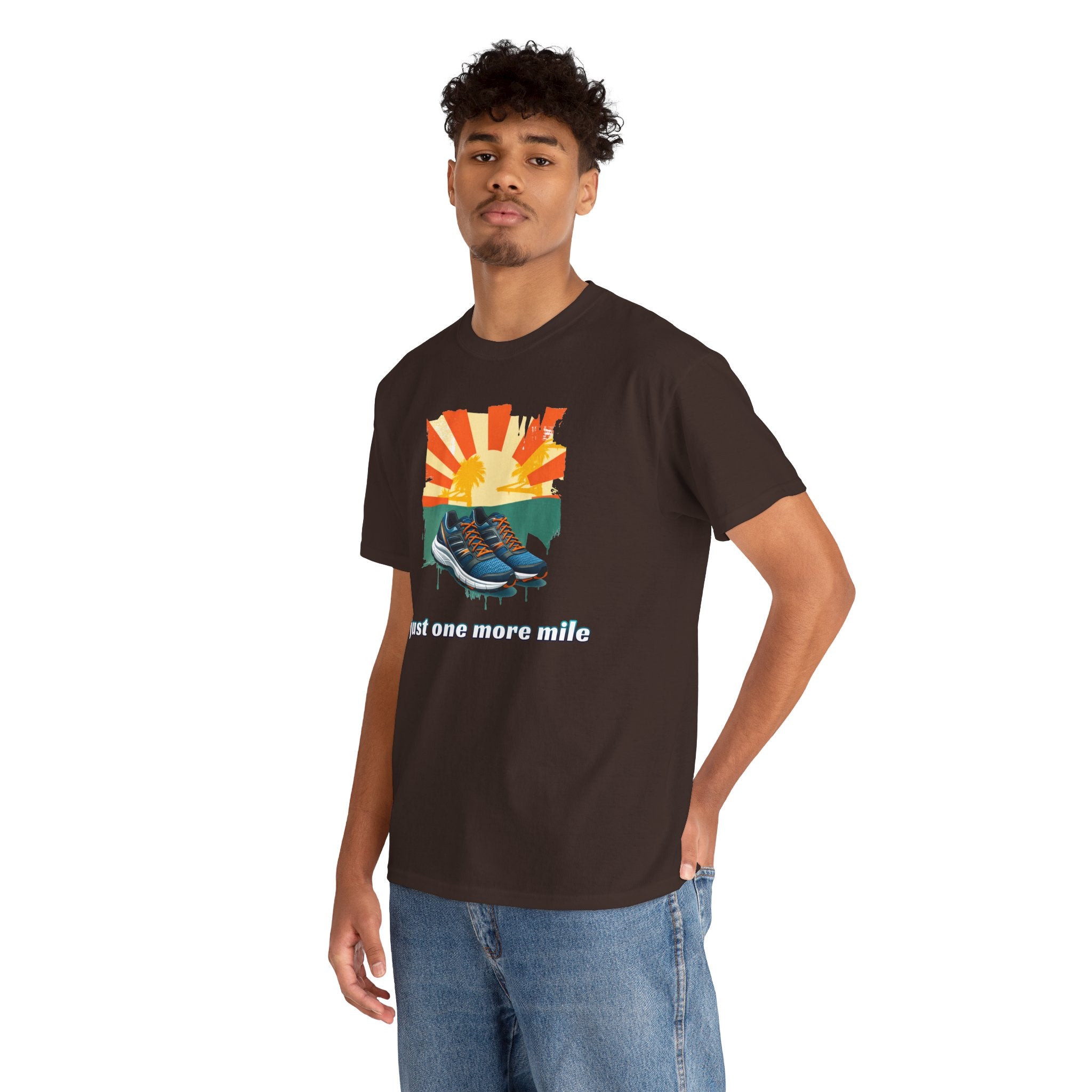 Running Tee — "Just One More Mile" Sunrise Graphic Shirt