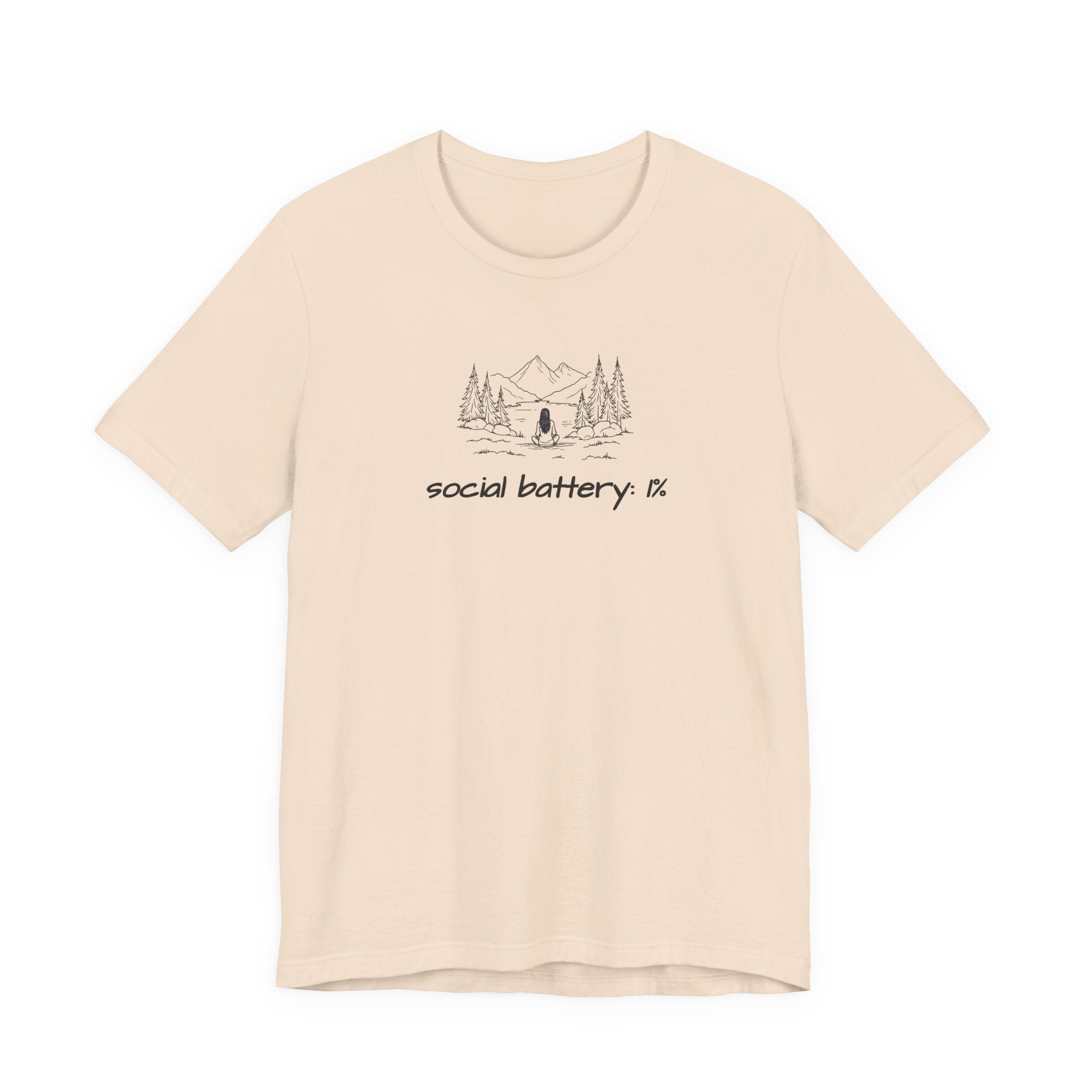 Social Battery Low T-Shirt — Minimal Camping Nature Graphic Introvert Tee