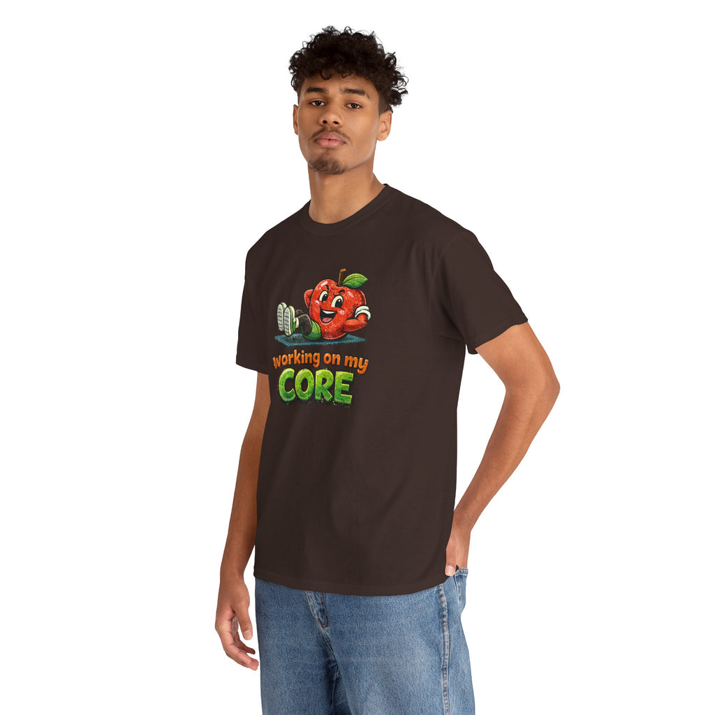 Working on My Core Funny Exercise T-Shirt —  Retro Apple Fitness Tee