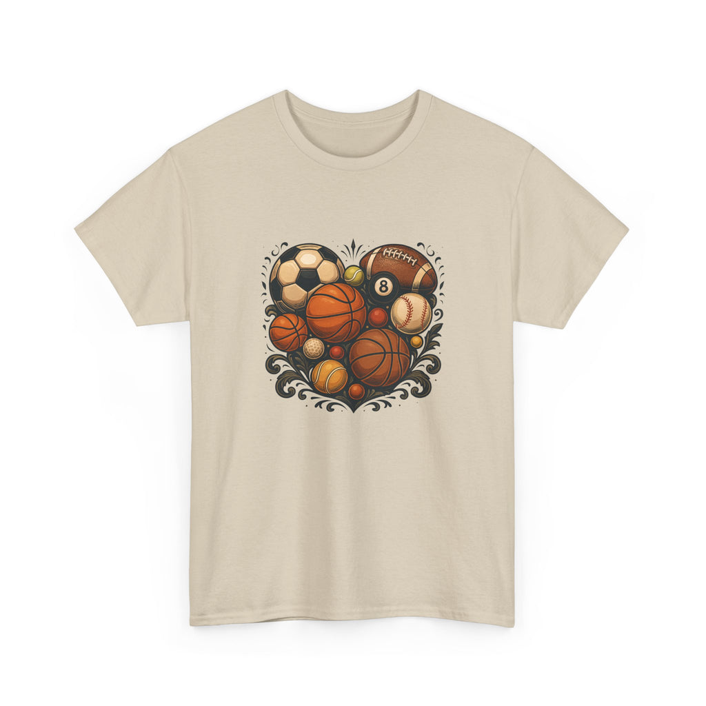 Sports Heart Graphic Tee — Basketball, Soccer & Baseball Love Shirt
