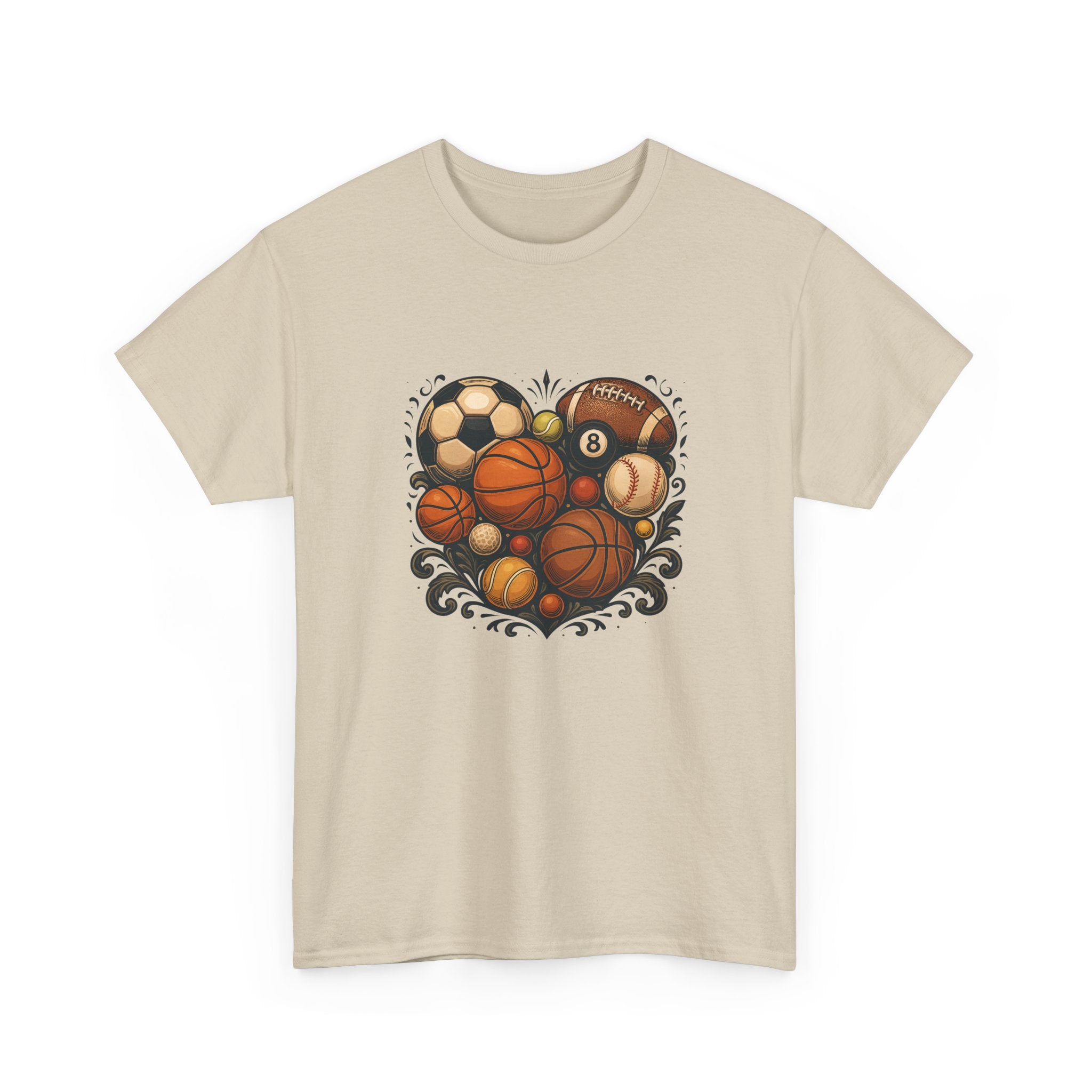 Sports Heart Graphic Tee — Basketball, Soccer & Baseball Love Shirt