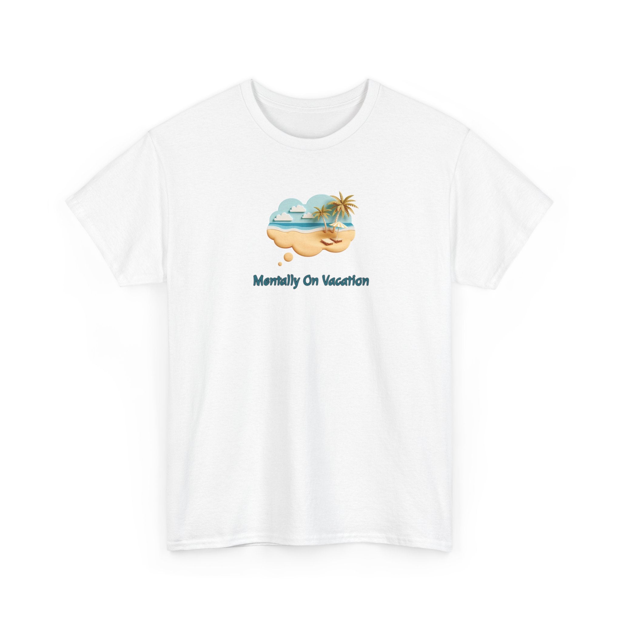 graphic of a beach scene in a thought bubble and the text 'mentally on vacation'