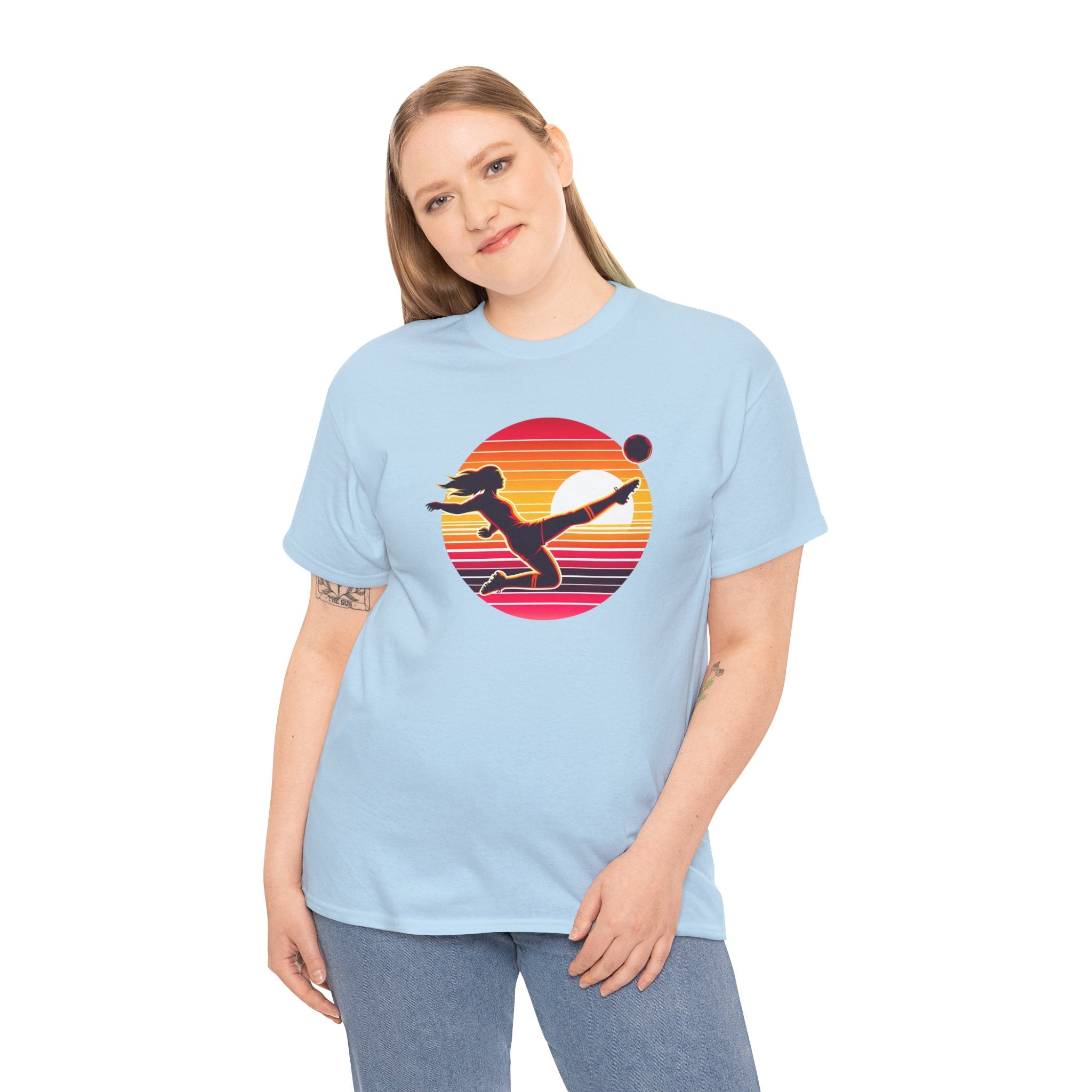 Football Soccer Silhouette Tee — Retro Sunset Football T-Shirt