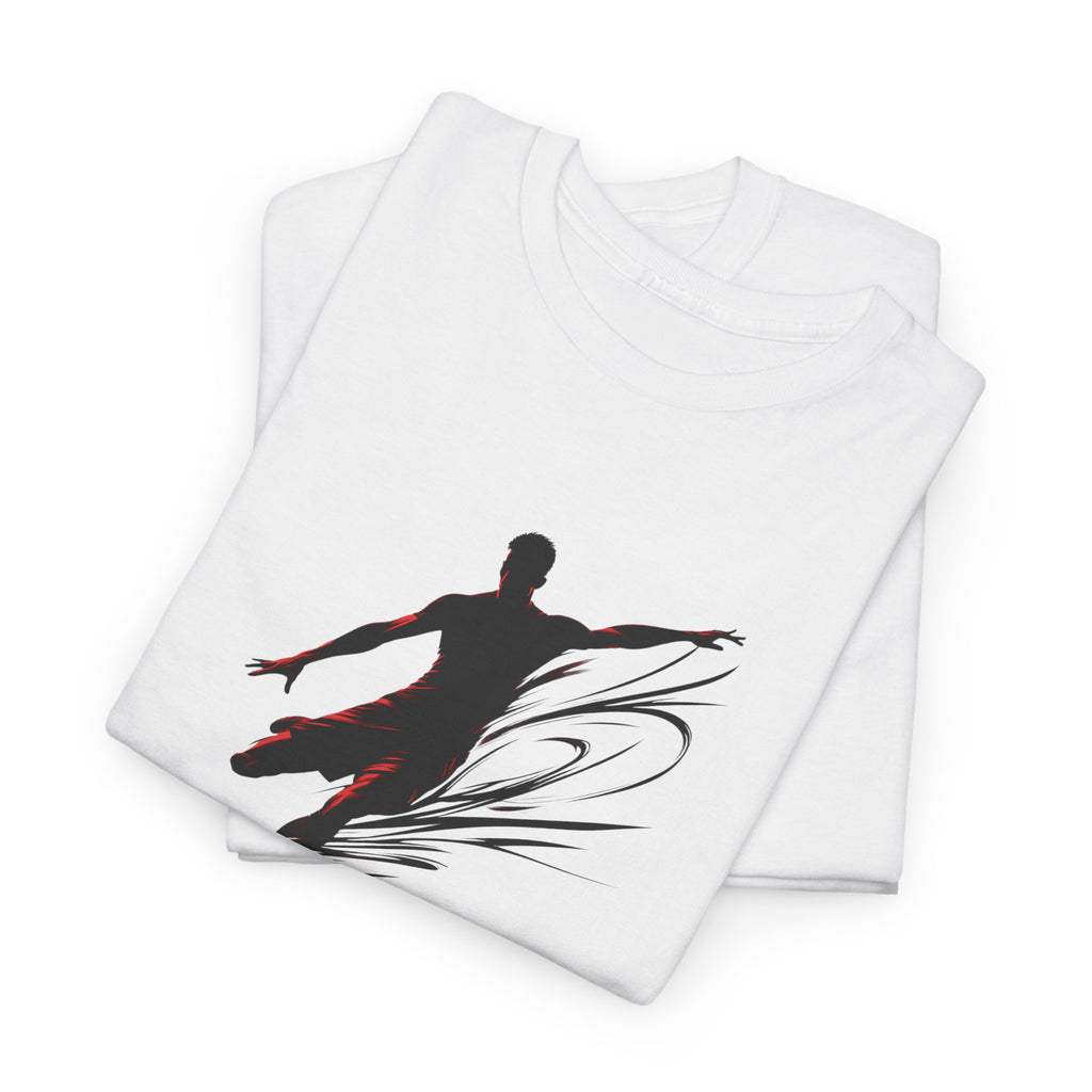 Soccer Player Silhouette Tee — Dynamic Kick Football T-Shirt