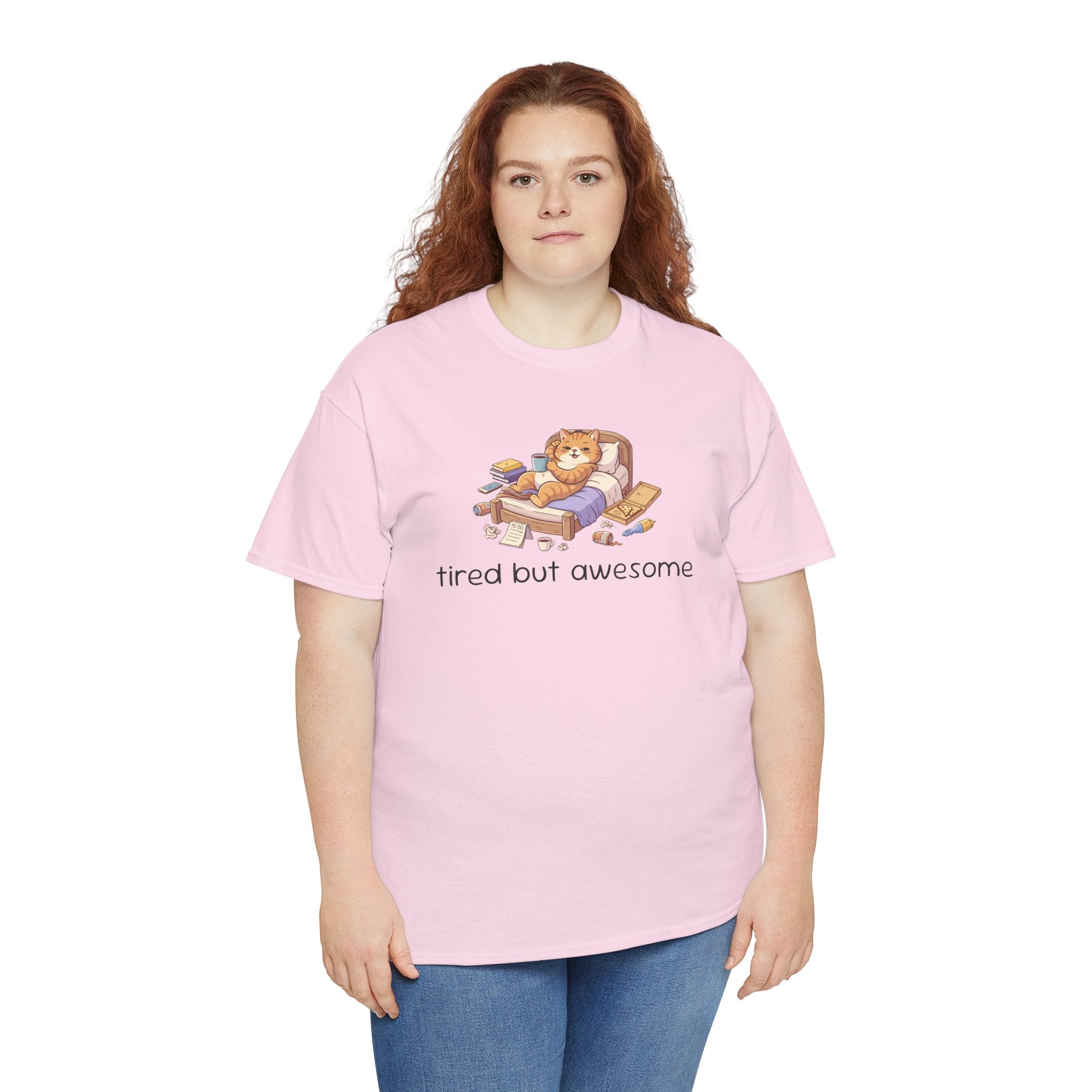 'Tired But Awesome' Cute Cat Relaxing Graphic Tee