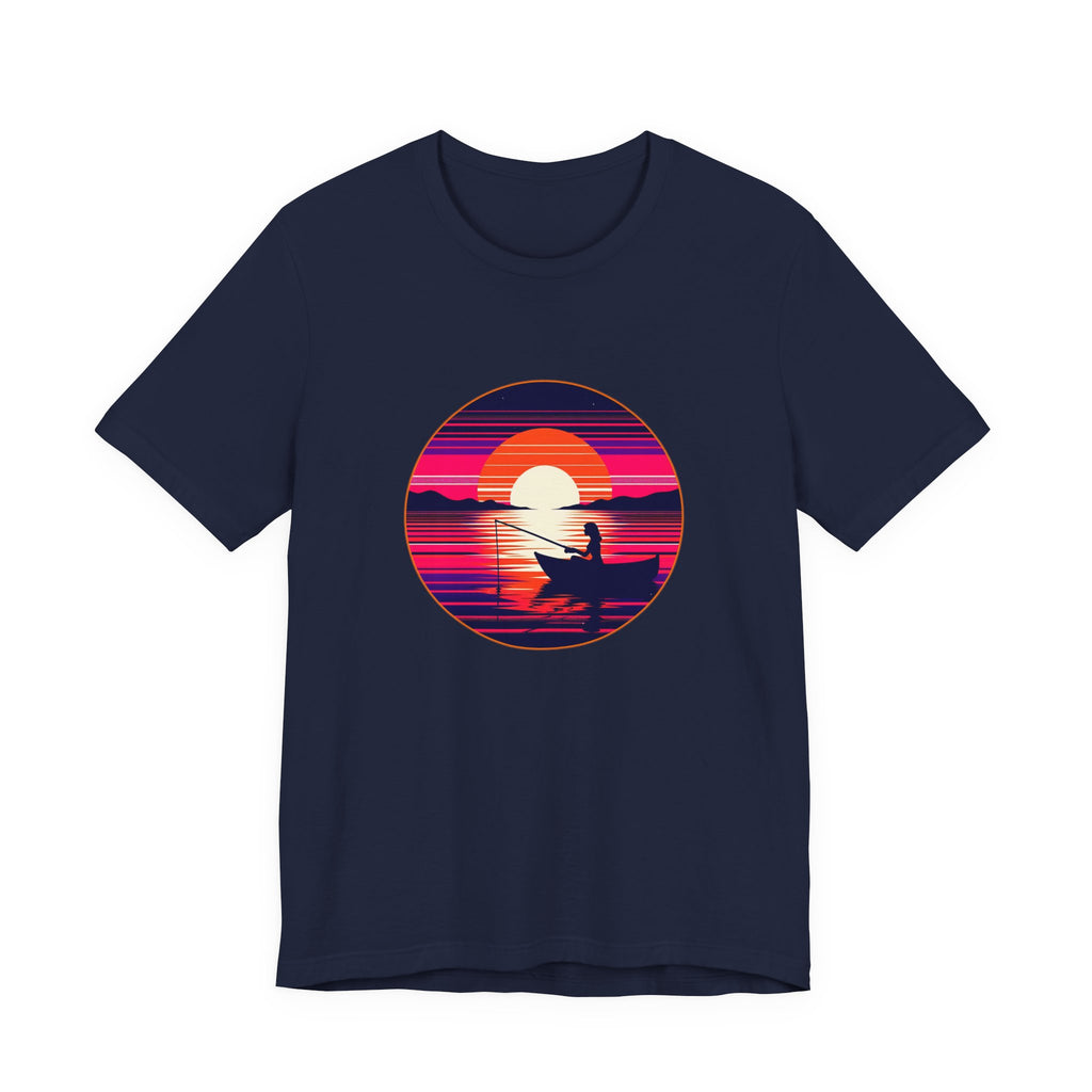 Sunset Fishing T‑Shirt — Retro Ocean Silhouette Tee Woman Fishing