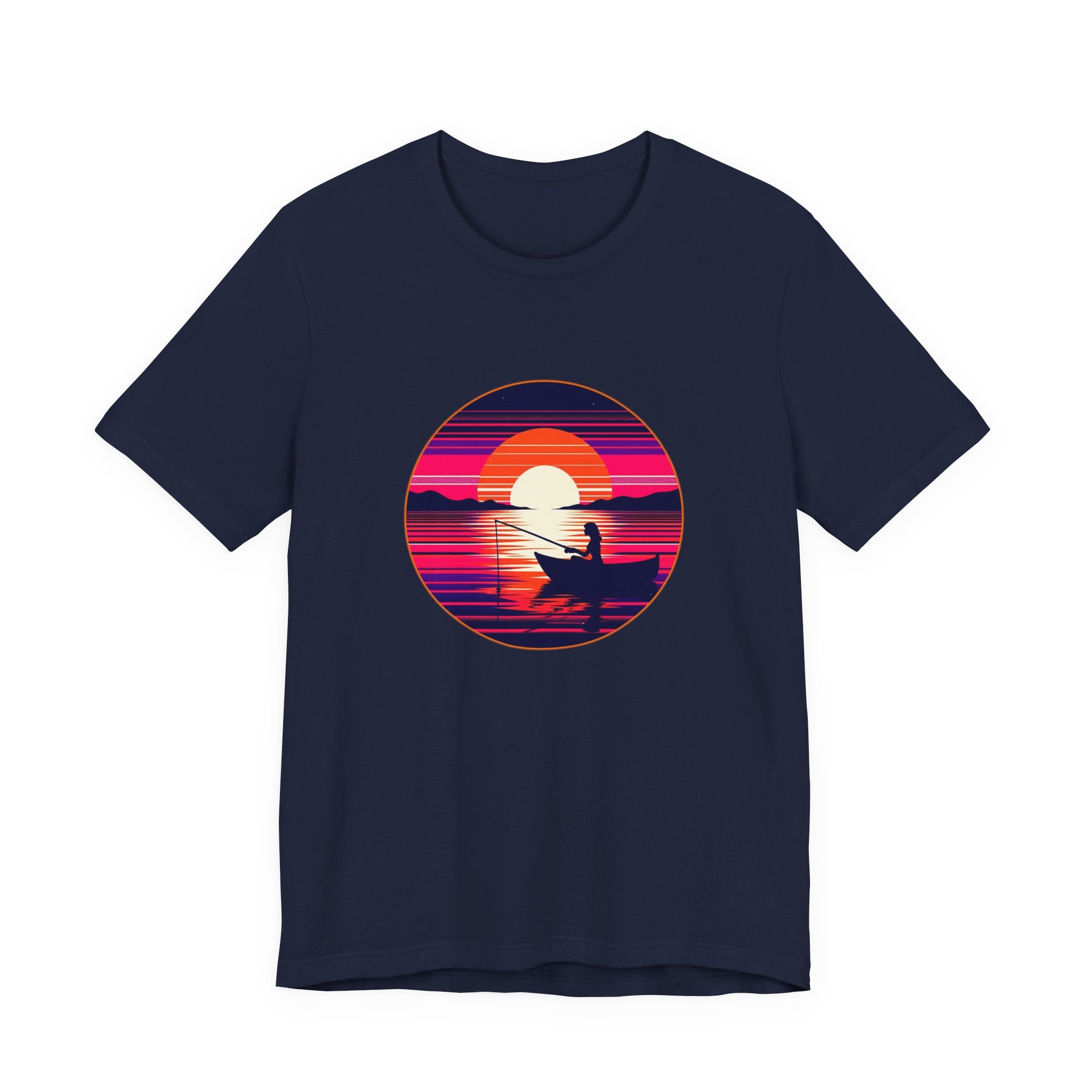 Sunset Fishing T‑Shirt — Retro Ocean Silhouette Tee Woman Fishing