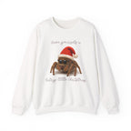 Cute jumping spider wearing a Santa hat with festive holiday text saying ‘Have Yourself a Hairy Little Christmas.