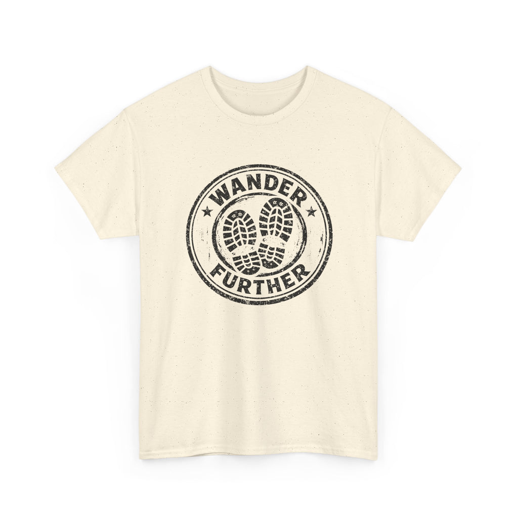 T-Shirt — 'Wander Further' Hiking Boots Graphic Tee — Outdoor Adventure Shirt
