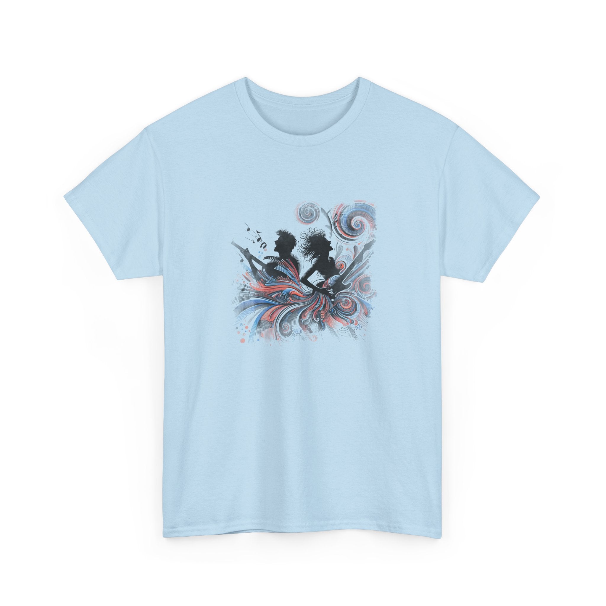 Silhouette Musicians Tee - Artistic Swirl Music Graphic Shirt