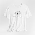 Social Battery Low T-Shirt — Minimal Camping Nature Graphic Introvert Tee