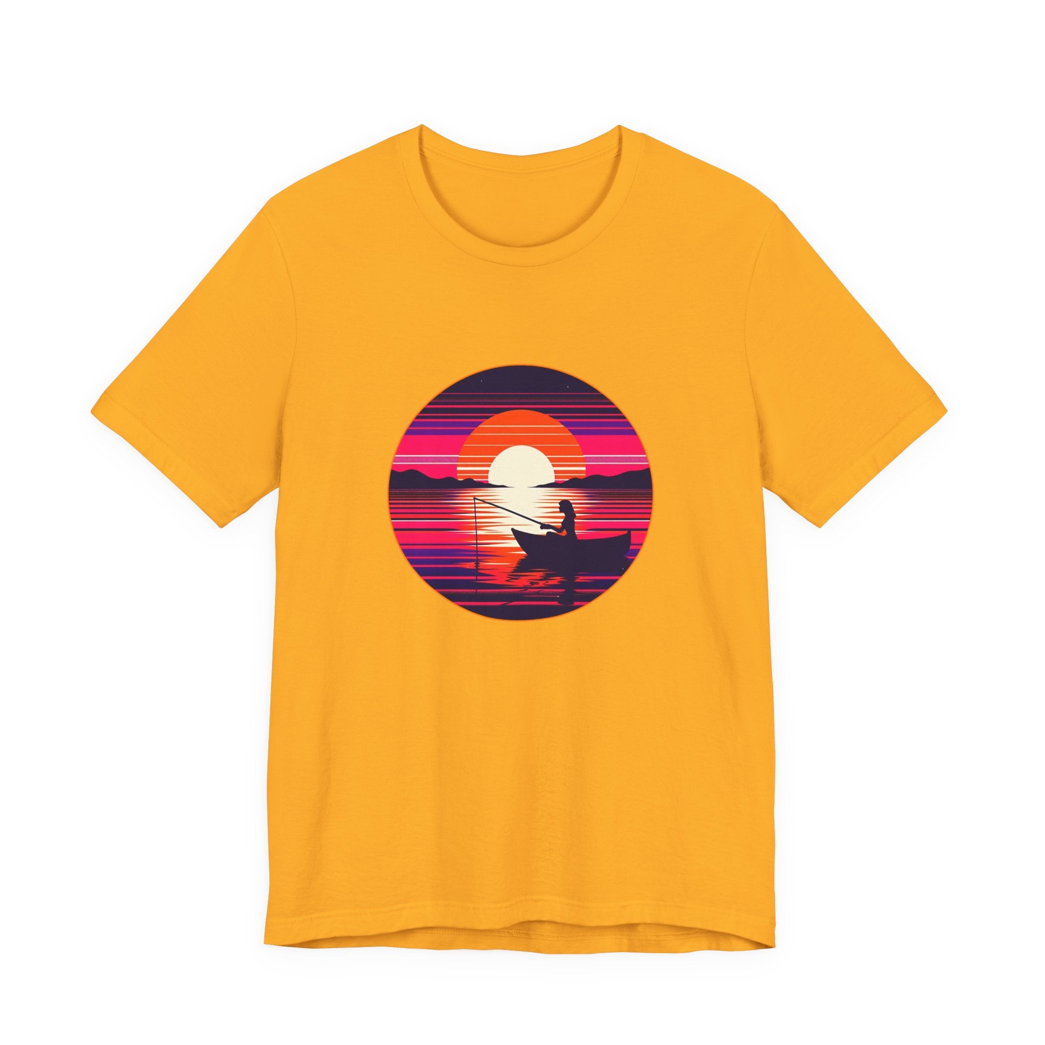 Sunset Fishing T‑Shirt — Retro Ocean Silhouette Tee Woman Fishing