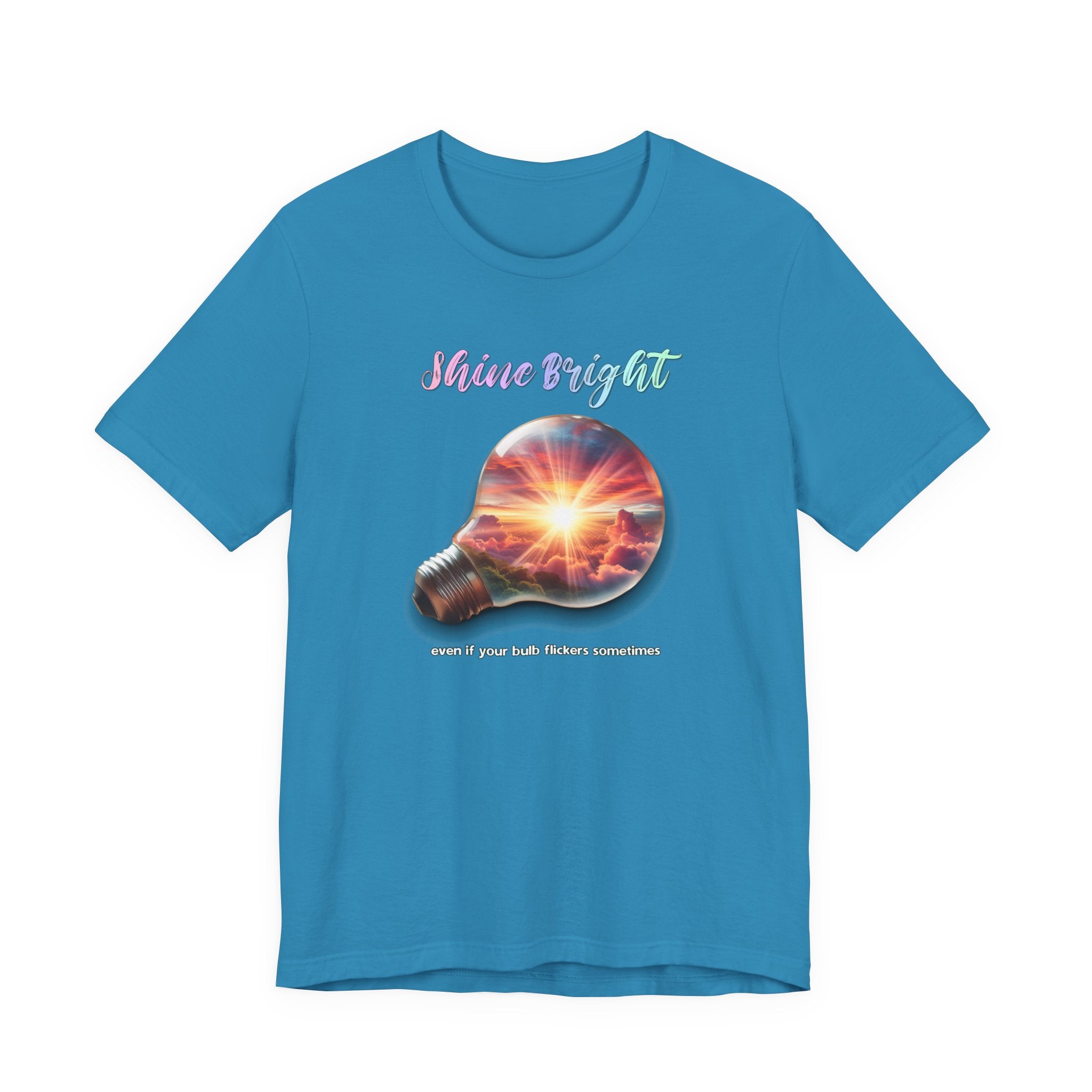 Shine Bright Lightbulb Graphic Tee — Inspirational Sunrise Design