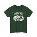 t-shirt with white text 'this is my camping shirt' on a white background